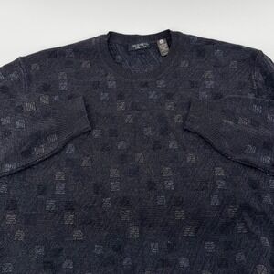 Segreto Merino Wool Crewneck Sweater Geometric Knit Italian Style Large Charcoal